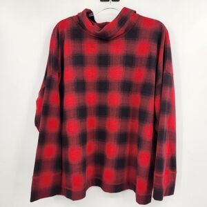 J. Jill Fit Long Sleeve Cowl Neck Top Womens Plus Size 2X Red Black Plaid
